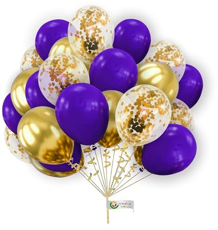 Confezione di palloncini viola e oro, 30 palloncini viola scuro, oro metallizzato (25,4 cm) per feste di compleanno, decorazioni per addio al nubilato