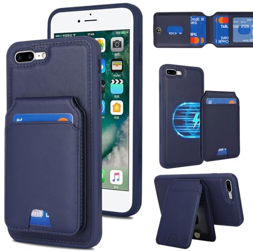 Zouzt for iPhone 7 Plus/iPhone 8 Plus 5.5 Inch Detachable 2 in 1 Wallet Case with Card Holder for Magsafe, Magnetic PU Leather Flip Credit Slot Protective Phone Cover Women Men - Blue