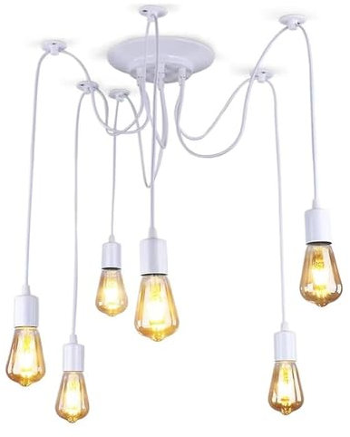 EFPD Luminaires suspendus classiques Edison, lampes araignées blanches E27, câble de 2 mètres, 6 lampes ajustables, plafonniers modernes pour chambre à coucher, cuisine et bar