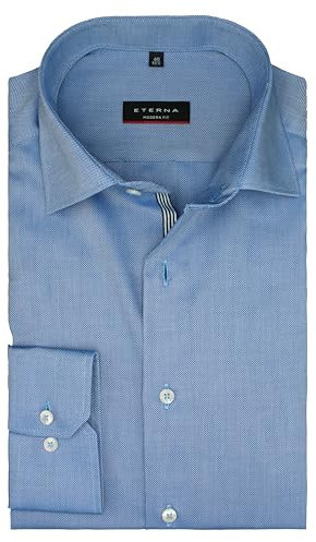 ETERNA Herren Langarm Hemd Modern Fit | Struktur Blau | Bügelfrei, Knitterfrei, 100% Baumwolle | Kent-Kragen Gr. 46