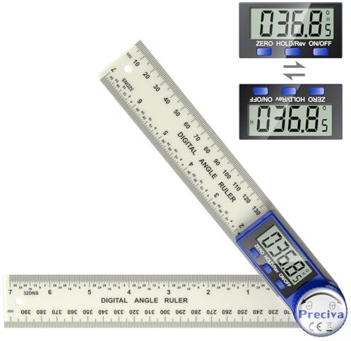 Misuratore di angoli digitali, Preciva 400mm Goniometro Digitale con ampio display LCD e funzioni di azzeramento, blocco e inversione