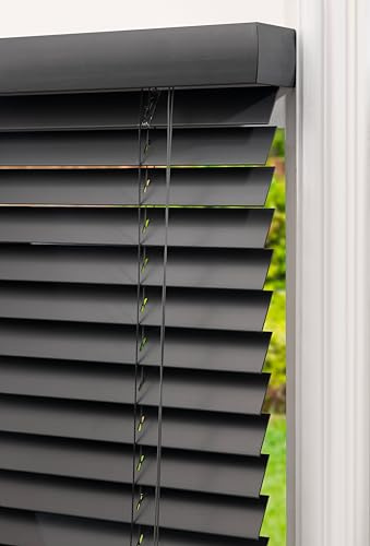 Lister Cartwright Fauxwood Venetian Blinds for Windows 50mm – Trimmable, Easy Fit Curtains, Child Safe – Durable Home & Office Blind (Dark Grey, 115W x 120H cm)