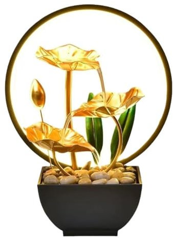 RuiDay Fontana Zen, Fontana da Interno, Ornamenti d'Acqua Correnti Fontana, con Luci a LED, Giardino Zen, per la Decorazione Della Casa, Arredamento per Ufficio, Soggiorno, H21 cm