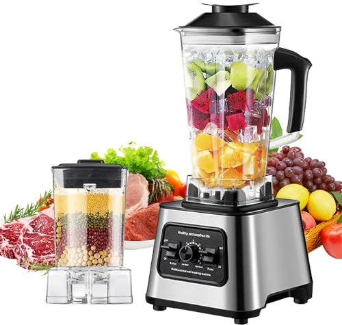 Blender, 6000 W Batidora Multifuncional, Batidora con Contenedor de Cristal 2.5L, Multifuncional 2 en 1, 4 Cuchillas de Acero Inoxidable, 3 Velocidades, Batidora Batidora de Frutas (2.5L 6000W)