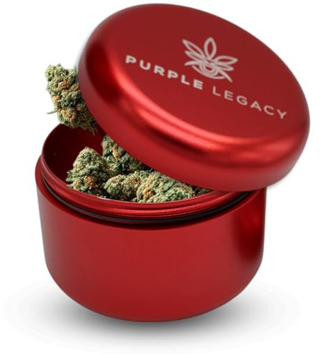 PURPLE LEGACY Ultra leichte Stash Box Aluminium Dose I Wasserdicht I Luftdicht I ø63x45mm I UV Licht geschützte Box für Pillen Kräuter Gewürze (Rot Groß)