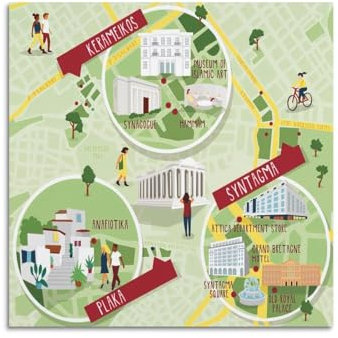 WZKTCL Karten-Poster, Griechenland, Athen, Reisekarte, Poster, dekorative Malerei, Leinwand, Wandposter und Kunstdruck, moderne Familienschlafzimmer-Dekoration, Poster, 70 x 70 cm