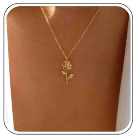 Atentuyi Dainty Gold Necklace for Women Birth Flower Necklace Wedding Choker Necklace Rose Flower Pendant Necklace Simple Thin Chain Necklace Floral Necklace Boho Trendy Necklace Jewelry