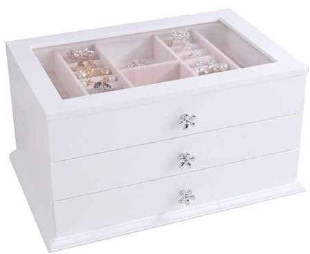 EPOTRDCV Schmuckschatullen Schmuckschatulle 3-lagige Schmuckschatulle Flanell Schmuckaufbewahrungsbox Halskette Ohrringe Ringe Armbänder Display Für Frauen Schmuckhalter Schmuckzu