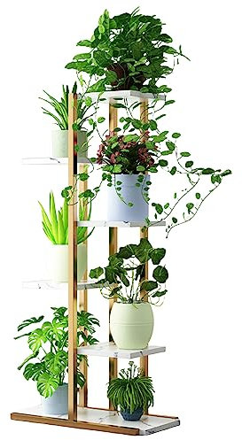 Frogued 6 Ebenen Pflanzenständer, Blumenständer Metall Pflanzenregal Blumentreppe Indoor Outdoor, Mehrstöckiger Blumenregal Innen Draußen, Weiß Pflanzentreppe Blumenbank für Garten Balkon Wohnzimmer