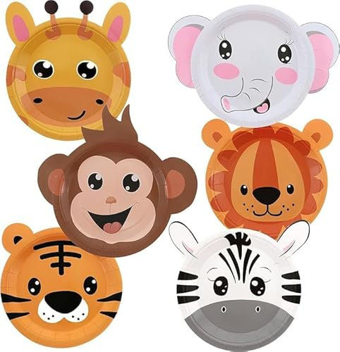 YTYOTO 60 PCS Safari Jungle Wild Animal Party Paper Plates, Disposable Animal Theme Birthday Decorations, Cute Animal Shaped Dinnerware Plates for Birthday Baby Shower and Jungle Safari Theme Party