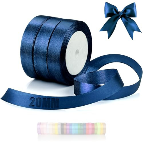 TXXATX 66 m Ruban en Satin 3 Rouleaux Ruban Bleu Marine Largeur 20 mm Rubans pour Couture pour Mariage Baptême Anniversaire Emballage Cadeau Décoration de Table de Noël Bouquet Décoration