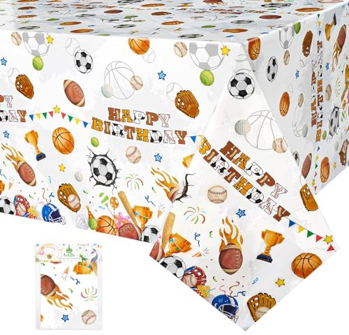 WERNNSAI Geburtstagstischdecke - 1 Stück 137 x 274 cm Fußball Geburtstags Tischdecke Junge Sporttischdecke Kindergeburtstagsparty Dekoration Rechteckige Basketball Baseball Tischdecke Partyzubehör