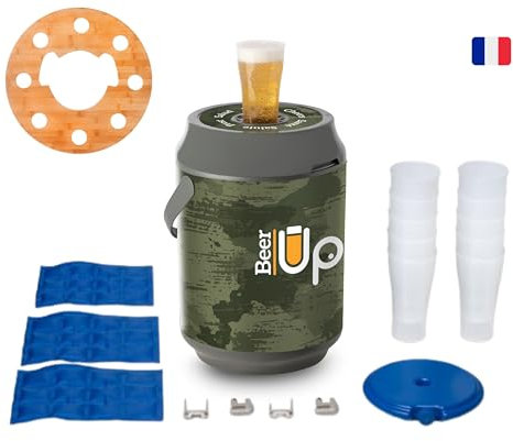 BEER UP - Tireuse à Bière Portative 10 Verres + Plateau pour Fût de bière 5L Beertender - Bière fraîche 20h Sans Électricité - Transportable - Évènement, pique-nique, Apéritif NATURE