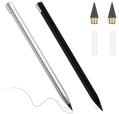 Yingtop 2 PCS Zeitloser Metall-Inklusive-Bleistift, Unendliches Schreiben mit 2 Ersatzspitzen, Langlebiger Magischer Bleistift zum Zeichnen, Studenten, Zuhause