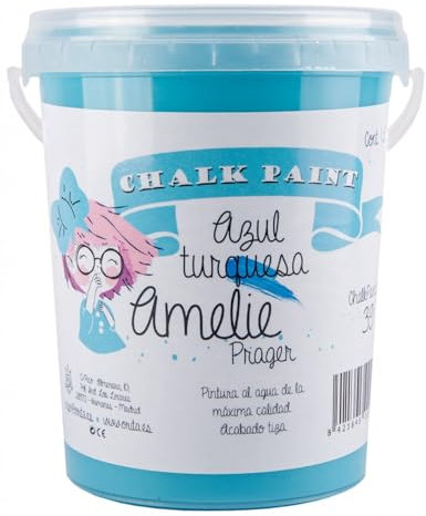 IberNorma Amelie Prager 500ml Pintura a la Tiza para muebles, Chalk paint para decoración y manualidades en madera 0,5L (39 Azul Turquesa, 0,5 Litros)