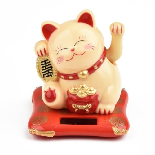 Oniissy Chat porte-bonheur japonais à énergie solaire, chat chinois agitant pour la maison, le bureau, le magasin, la voiture, fonctionne à l'énergie solaire Maneki Neko (jaune)