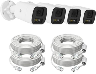 AKINGUAR 5MP PoE Add-on Camera, PoE CCTV Camera Outdoor Indoor, 4 Cam with Ethernet Cables, 2 Way Audio, Color Night Vision, Human/Vehicle/Motion Detection, Spotlight Siren, IP66