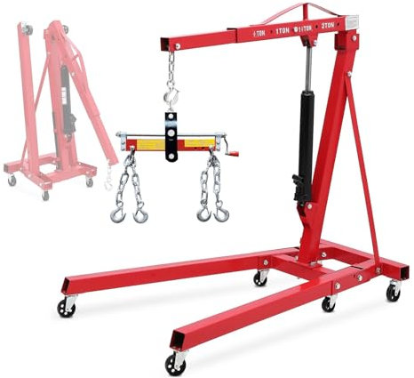 Klappbarer Motorkran, 2 Ton 4400lb Motorheber, mit 6 Rollen&w/ 4 verstellbaren Lastarm,Cherry Picker Hydraulischer Motorheber mit Teleskopausleger