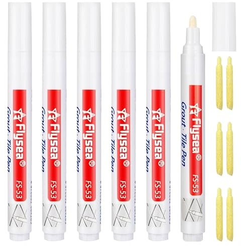 Jarcynious 6 Pièces Stylo Joint Carrelage Blanc avec Pointe de Rechange, Stylo de Carrelage Imperméable, Marqueur Joints, Rénovateur de Coulis Blanc Pour Réparation Salle de Bain et Cuisine Sol