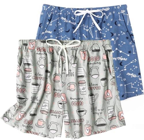 MIA LUCCE Pyjama Short Femme Coton Bas de Pyjama Femme Été Décontracté Léger Short de Nuit Court Pantalon avec Élastique Poches Latérales S-XXXL