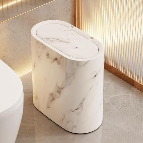 Poubelle Salle De Bain | Petite Poubelle De Salle De Bain Avec Couvercles | en plastique marbré et bois | Corbeille à déchets moderne pour la maison, l'intérieur et