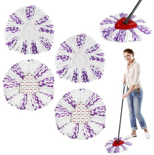 PUSHI Store 4 Pieces for Vileda Turbo 3 in 1 Mop Refill Kit, for Vileda Turbo Mop Microfibre Refill, Suitable for All Rotary Spin Systems for Vileda, for All Floors