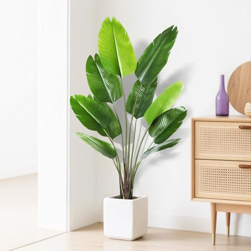 Grande plante d'oiseau de paradis artificiel - 120/150 cm - Palmier tropical artificiel avec 10 feuilles - Plantes artificielles parfaites en pot pour l'intérieur et l'extérieur, la maison, le bureau