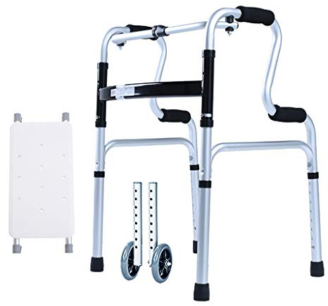 Gehhilfe, Gehgestell aus Aluminium, Standard-Gehhilfe, faltbare Gehhilfe, 2-in-1-Gehhilfe mit Sitz und 2 Rädern, Traggewicht 150 kg