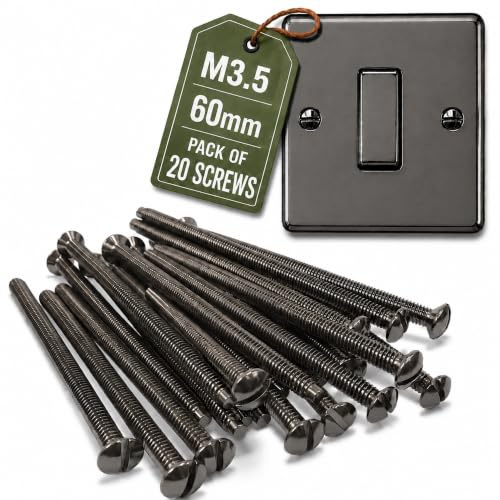 M3.5 x 60mm Black Nickel Electrical Machine Screws - Pack of 20 | Suitable for Light Switch & Plug Socket Faceplates - Slotted Head