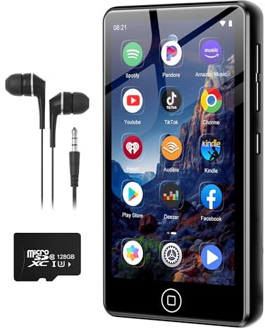 Lettore MP3 da 144 GB con Bluetooth e WiFi, lettori MP3 e MP4 con touchscreen da 4 pollici e altoparlante, lettori musicali Spotify con Pandora, Audible, Amazon Music, Spotify, Play Store, fino a 1 TB