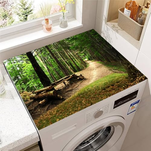 Highdi Tapis pour Dessus de Machine à Laver, Tapis de Protection Antidérapant pour Dessus de Machine à Laver Diatomée Découpable pour Chargement Frontal Sèche-Linge (50 * 50cm,Arbre vert 2)