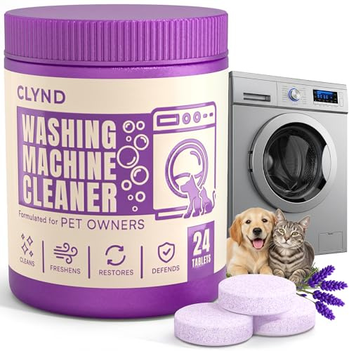 CLYND Washing Machine Cleaner Tablets 24 Pack for HE Front Load, Top Load Washing Machine Cleaning Tablets Descaler and Deodorizer, Formulated for Pet Owners, 1 Year Supply Laundry Washer Cleaner