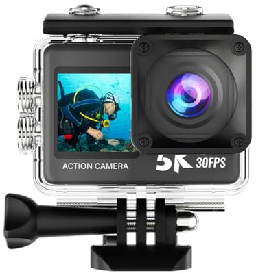 MEIION 5K Action Kamera mit EIS-Stabilisierung, Dual-Display & 170° Weitwinkel – wasserdichte Action Cam bis 30 m für Outdoor-Abenteuer, Vlogging & Unterwasser – für Abenteurer & Extremsportler