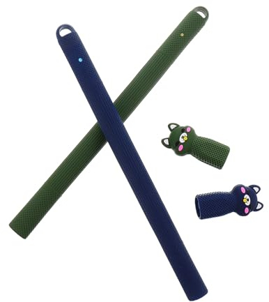 FIXOSHEE 2 Stück 2 teiliges Silikonstift Etui für Tablet Stift stoßfest rutschfeste Schutzhülle mit Anti Roll Design kompatibel mit iPad Cartoon Motiv in Mitternachtsblau und Militärgrün