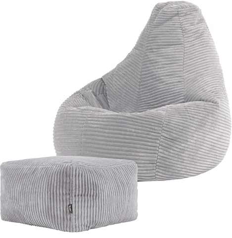 icon Dalton Kids Cord Bean Bag & Footstool with Filling Included, Grey | Made in the UK, Kids Beanbag, Soft Corduroy Fabric, Floor Chair for Playroom or Bedroom