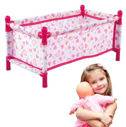 Doll House Bed for Kids - Wooden Mini Bunk and Storage | Pink Crib with Ladder, Bedding Set, LED Lights, Handmade Furniture, Bassinet, Interactive Pretend Play, Portable Sleeping Space