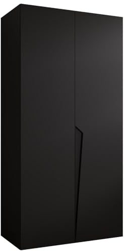 MEBLE KRYSPOL - Kleiderschrank - Garderobenschrank - 100 cm x 202 x 52 cm - Schrank mit Kleiderstange, 2 Türen - für Schlafzimmer, Flur - Piano, Schwarz, Griff Schwarz
