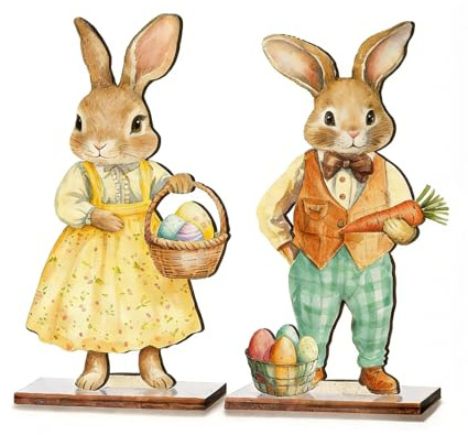 2 Stück Osterhase Deko,Ostern Hase Holz Aufsteller für Easter Draußen Osterhasen Gartenstecker Oster Innen Kaninchen Osterdekoration Outdoor Bunny Aufhängen Garten Osterdekorationen,zum Osterschmuck