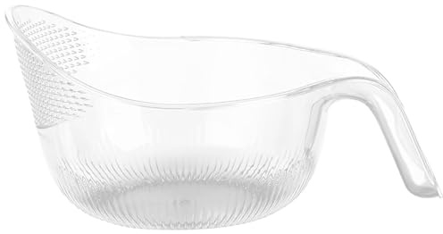 NASSMOSSE Rice Strainer 9x5 Inch BPA-free Plastic Rice Washer with Fine Holes and Ergonomical Handle Multifunctional Fruit Washing Bowl for Cleaning Fruits, Vegetables Transparent