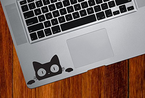 Surprise Cat Peeking Vinyl MacBook Laptop Decal Sticker - Copyright 2015 YYDC (Size and Color Choices) (SMALL, 3.5 w x 1.5 h, Black)