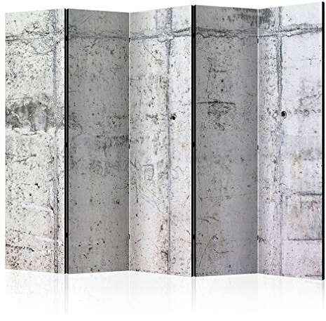 decomonkey Paravent Raumteiler Innen Beton, 225x172 cm, 5-teilig, Mauer | Beidseitig, Wohnzimmer, Room Divider, Wall, Raumteiler Stehend, Trennwand, Sichtschutz, Spanische Wand, Sichtschutzwand, Holz