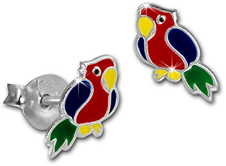 Teenie-Weenie Ohrringe für Kinder 925 Silber Ohrstecker Papagei bunt SDO8154R Silber Ohrstecker