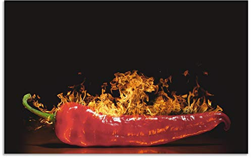 ARTland Spritzschutz Küchenrückwand aus Alu für Küche Herd Spüle 80x50 cm (BxH) mit Motiv Essen Lebensmittel Gewürze Chili Flammen Modern Dunkel Rot S7PR