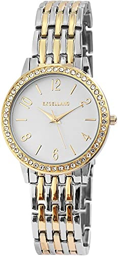 Excellanc Damen-Uhr Metall Gliederarmband Faltschließe Strass Analog Quarz 1800125