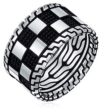 Bling Jewelry Men'S Inside Out Design Zwei Ton Schwarz Silber Geometrische Check Board Quadrate Schach Ring Band Für Männer Schwer Massiv .925 Silber Handgefertigt In Der Türkei Breite 12Mm