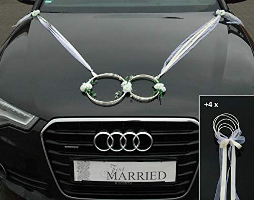 SANFTES Ringe Braut Paar Rose Deko Tauben Herze Dekoration Hochzeit Car Auto Wedding Deko (Ecru)