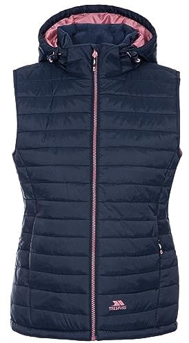 Womens Hooded Gilet Bodywarmer Padded with 2 Zip Pockets Aretha - Navy Dusty Rose S