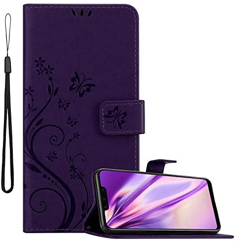Cadorabo Hülle kompatibel mit Huawei Mate 20 LITE Blumen Design aus Kunst Leder Flip Klappbare Stoßfeste Magnetische [Standfunktion] [Kartenfächern] Cover Hülle für Huawei Mate 20 LITE Tasche in Lila