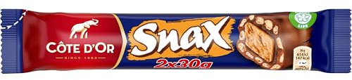 Côte d'Or Snax Big Size - Barre Chocolat au Lait Fourrée au Caramel, Biscuit et Riz Soufflé - Nouvelle Recette - 2 x 30 g - Présentoir de 25 Barres