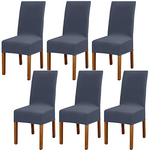 Leeyunbee 6 Stück Esszimmer Stuhlhussen, Abnehmbare Waschbar Elastische Moderne Beschützer Stuhlbezug, Dehnbare Stuhlhussen Für Hochzeit Partys Bankett Haus Esszimmer, Hotel, Restaurant (Blau Grau)